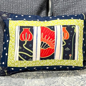 Handmade Quilted Poppy Bolster Pillow 14”x10”