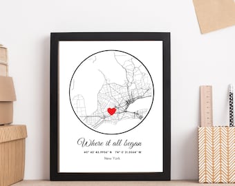 Personalized Gift for Couple, | Map Art Print | Wedding Gift | Anniversary Gift | Housewarming Gift | PRINTED and FRAMED MAP | Fast Dispatch