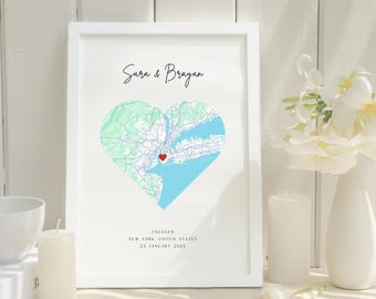 Personalized Couple Map Print – Custom Heart Location, Names & Date | Wedding | Anniversary Gift | Digital Download