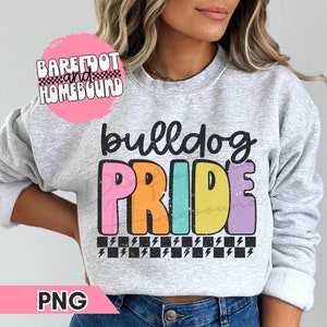 Checkered Bulldogs Png, Bright Colors Bulldog Pride PNG, Bulldogs Shirt Design, Bulldogs Fan, Bulldogs Mascot, Team Shirt Design Women