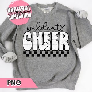 Checkered Wildcats Cheer Png, Wildcats Team Design, Wildcats Cheerleading Shirt Design, Wildcats Cheerleader Png, Varsity Cheer Shirt Design