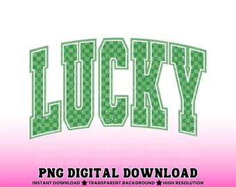 Checkered Lucky PNG: Green St Patricks Day Shamrock Shirt Design (Digital Download)