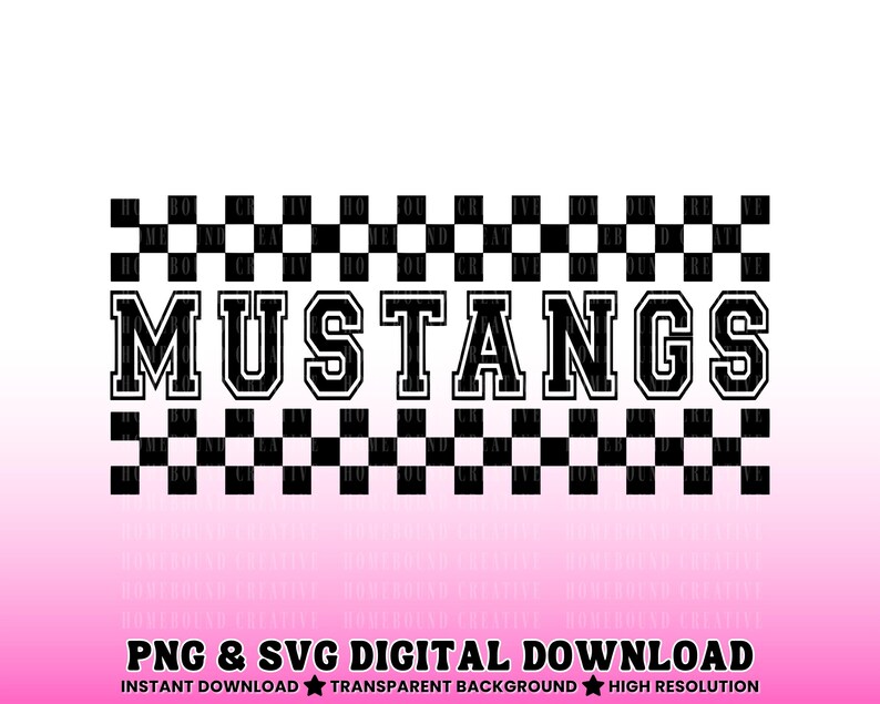 Checkered Mustangs Mascot SVG PNG: Varsity Mustang Shirt Design (Digital Download) image 3