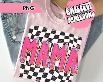 Retro Checkered Mama PNG: Distressed Mom Shirt Design (Digital File)