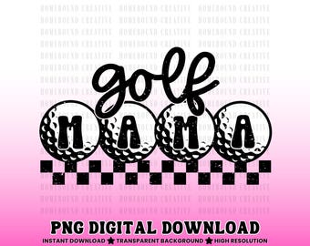 Checkered Golf Mama PNG: Projekt koszulki retro dla mamy golfistki (pobranie cyfrowe)