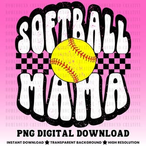 Checkered Softball Mama PNG: Retro Sports Mom Shirt Design (Digital Download) image 1