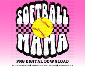 Checkered Softball Mama PNG: Retro Sports Mom Shirt Design (Digital Download)