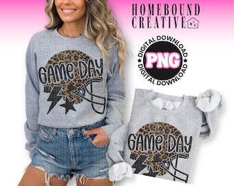 Luipaardvoetbal PNG: Game Day-helmshirtontwerp met cheetah-print (digitale download)