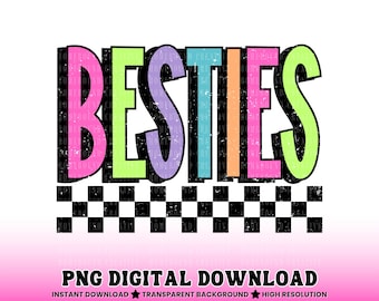 Karierte Besties PNG: Freundliche Farben Freund Design (Digitaler Download)