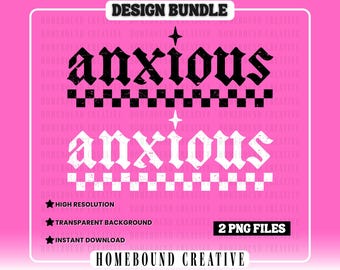 Anxious PNG Bundle: Checkered Mom Anxiety Humor Shirt Design (Digital Download)
