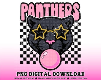 karierte Panther PNG: Pink Out Bubblegum Panther Team Shirt Design (Digitaler Download)