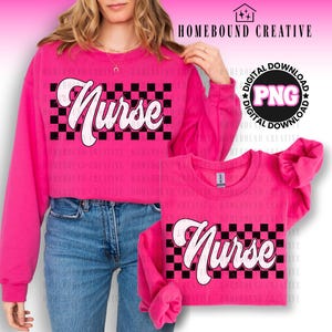 Retro Checkered Nurse PNG: Textured Nursing T-Shirt Design (Digital Download)
