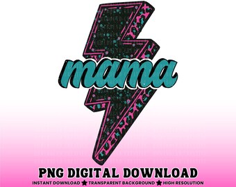 Mama Leopard Lightning Bolt PNG: Western Turquoise Mom Shirt Design (Digital Download)