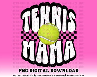 Retro Tennis Mama PNG: Kariertes Sublimations Mom Shirt Design (digitaler Download)