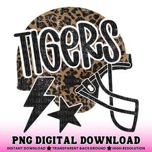 Leopard Print Tigers FootballHelmet PNG: Mascot Shirt Design (Digital Download)