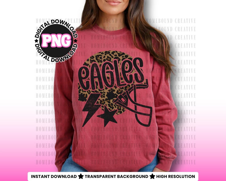 Leopard Eagles Football PNG: Distressed Mascot Helmet Shirt Design (Digital Download) image 4