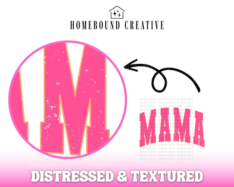 Bright Pink Varsity Mama PNG: Distressed Mom Design File (Digital Download) image 3