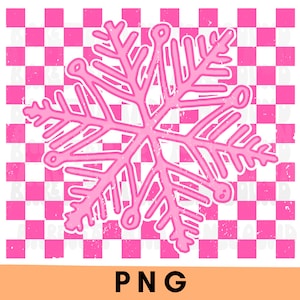 Pink Checkered Snowflake PNG: Retro Christmas Digital Art
