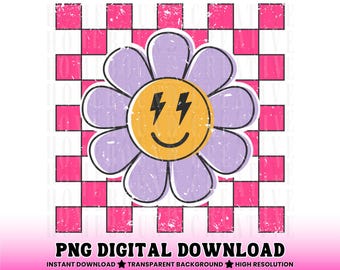 Checkered Daisy PNG: Summer Retro Flower Checkerboard Shirt Design For Her (Digital Download)