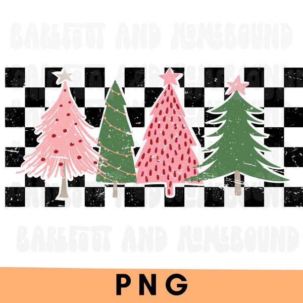 Checkered Pink Christmas Trees PNG, Checkered Winter png, Pink Trees, Checkered Digital, Retro Holidays png, Retro Christmas png Sublimation