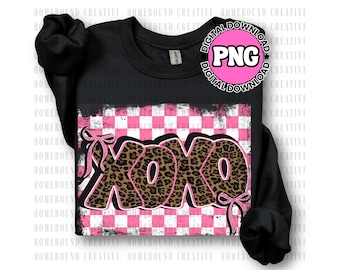 Leopard XOXO PNG: Checkered Love Valentine's Shirt Design (Digital Download)