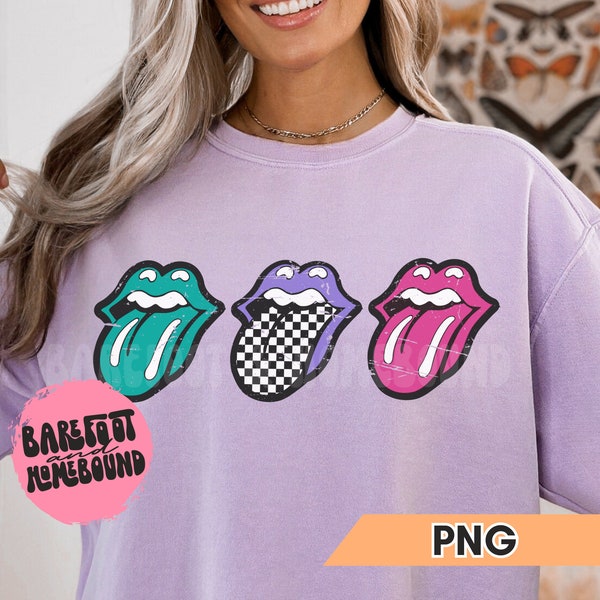 Rock and Roll PNG, Checkered Tongue PNG Textured Concert Png, Lips Png, Popular Tongue Sublimation, Rock Band PNG, Rock n Roll Shirt Design