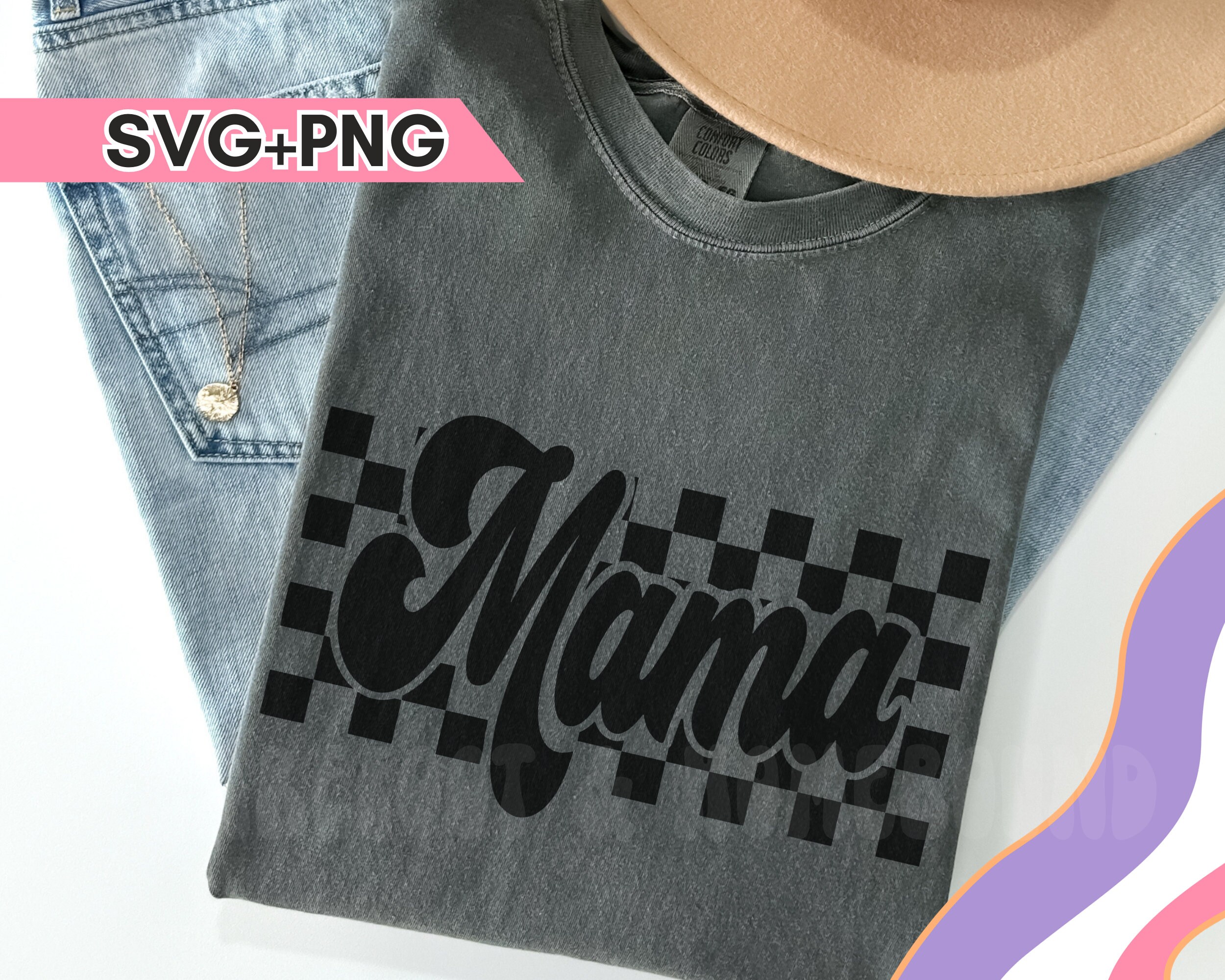 Checkered Mama Mini SVG, Mini Png, Mom and Me Bundle, Retro