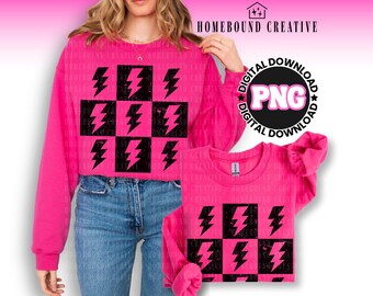 Checkered Lightning Bolt PNG: Grunge Sublimation Design