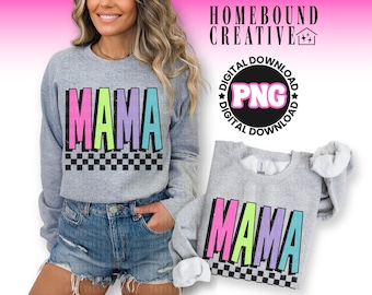 Bright Checkered Mama PNG: Motherhood Retro Shirt Design (Digital Download)
