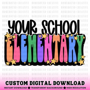 PNG personalizado retrô para escola primária: Design escolar personalizado e brilhante com estrelas (Download digital)