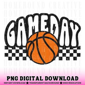 Retro Checkered Basketball Gameday PNG: Sports Mom Design (Digital Download) image 1