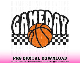 Retro Checkered Basketball Gameday PNG: Sports Mom Design (Digital Download)