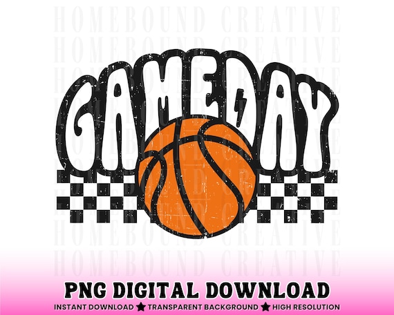 Retro Checkered Basketball Gameday PNG: Sports Mom Design (Digital Download)