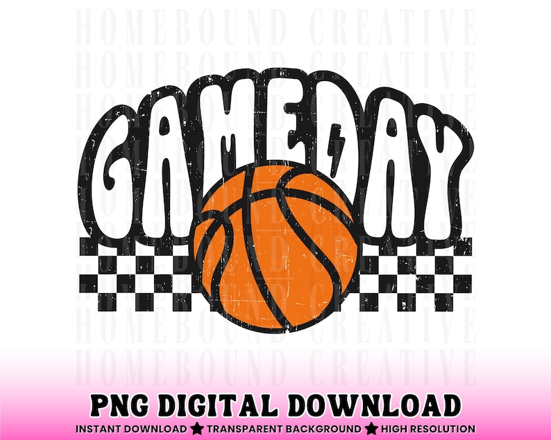 Retro Checkered Basketball Gameday PNG: Sports Mom Design (Digital Download) image 1
