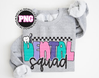 Retro Dental Squad PNG: Checkered Dentist Office Tooth Shirt Design (Digital Download)