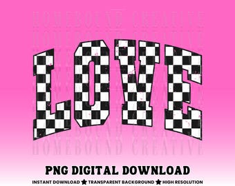 Varsity Checkered Love PNG: Distressed Valentine Design (Digital Download)
