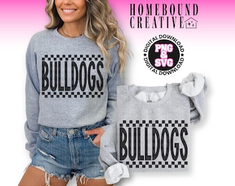 Bulldogs SVG PNG: design della maglietta mascotte della squadra Bulldog a scacchi (download digitale)