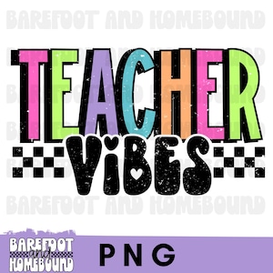 Checkered Teacher PNG: Trendy Neon Teach Shirt Design (Digital Download