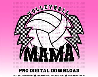 Maglietta da pallavolo a scacchi Lightning Mama PNG: design per mamma sportiva (download digitale)