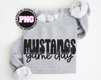 Retro Mustangs Game Day PNG: Distressed School Spirit Design (Digital Download)