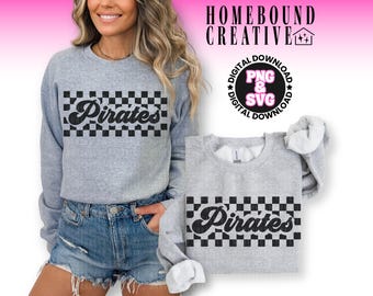 Checkered Pirates Mascot SVG PNG: Retro Pirate School Team Design (Digital Download)