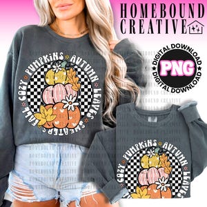 Retro Checkered Fall Pumpkins PNG: Girly Autumn Design (Digital Download)