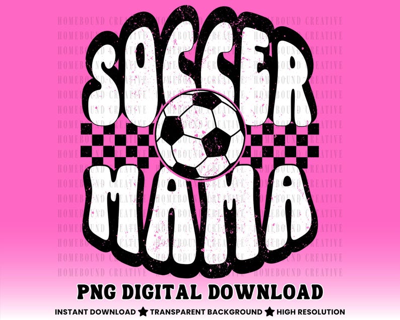 Retro Soccer Mama PNG: Checkered Design (Digital Download) image 1