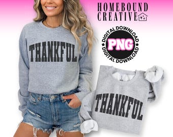 Thankful PNG: Retro Varsity Thanksgiving Herbst Shirt Design (Digitaler Download)