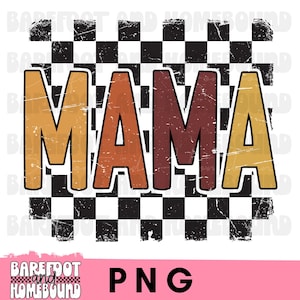 Fall Checkered Mama PNG: Vintage Distressed Design (Digital File)