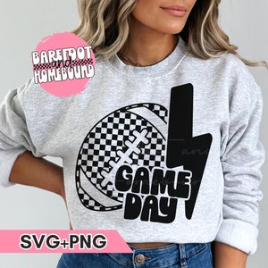 Checkered Football Game Day SVG PNG: Lightning Bolt Design (Digital Download)
