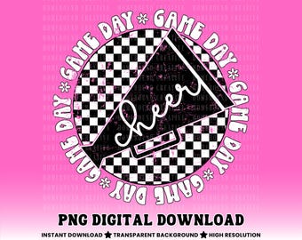 PNG de animadoras a cuadros: Diseño de camiseta retro para el día del partido de animadoras (descarga digital)