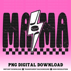 Checkered Hockey Mama PNG: Lightning Bolt Shirt Design (Digital Download)