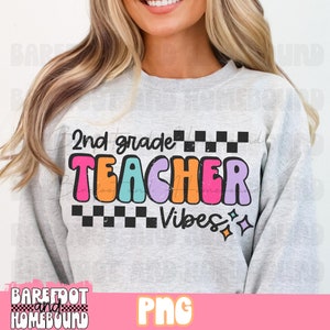 Retro 2nd Grade Teacher PNG: Checkered Design (Digital Download)