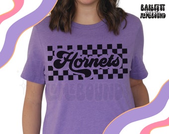 Checkered Hornets Mascot SVG PNG: Retro School Spirit Design